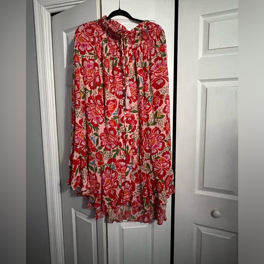 Floral Tiered Red Pink Boho Skirt